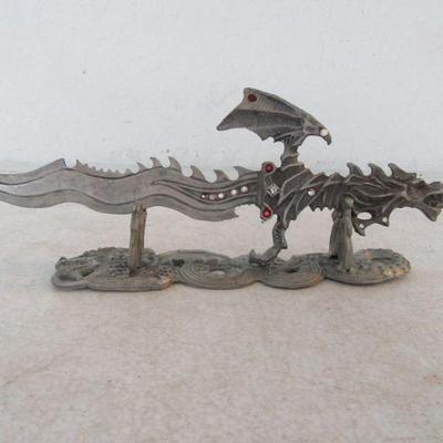 Vintage 1997 Denicolo Sunglo Pewter Letter Opener on Stand - 10"