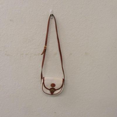 Vintage Dooney & Bourke All Weather Leather Duck Shoulder Bag - White & Brown - Strap Drop 21"