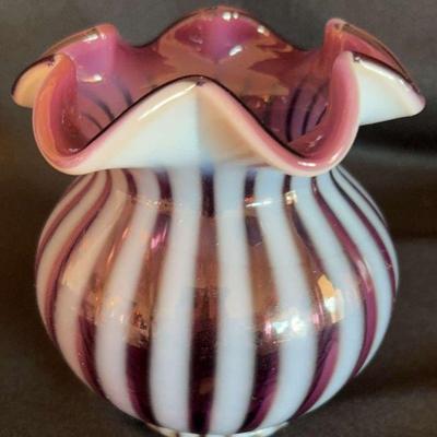 Fenton Aubergine Rib Optic Rose Bowl Vase