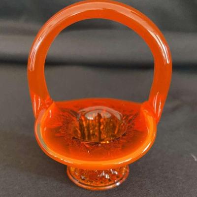 Fenton Amberina Glass Diamond Lace Mini Basket