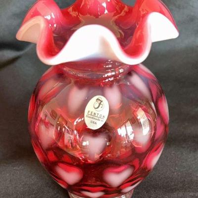 Fenton Cranberry Opalescent Vase