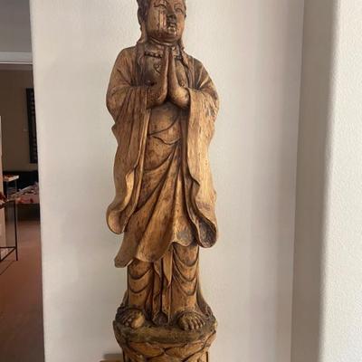 Carved Quan Yin Wood Statue $595
