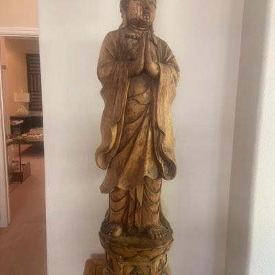 Carved Wood Quan Yen Statue $595