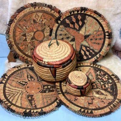 Woven hausa tribal baskets flat baskets