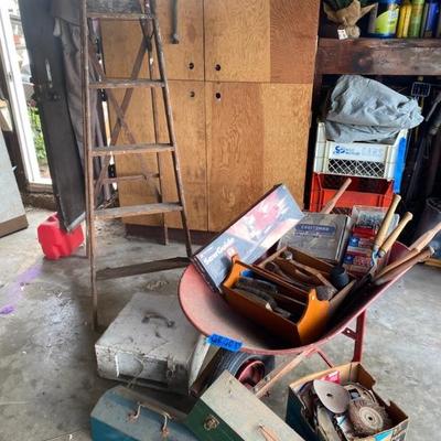 https://ctbids.com/estate-sale/34519/item/3869685/Wheelbarrow-Full-Of-Tools-Toolboxes-Wooden-Ladder