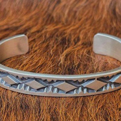 #94 • Native American Sterling Silver Diamond Design Men's Cuff, 54g

