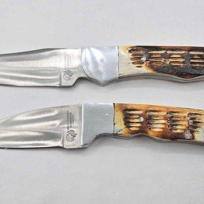 #1800 • NEW!!! Wild Turkey Handmade Hunting Knife Set with Faux Bone Handles
