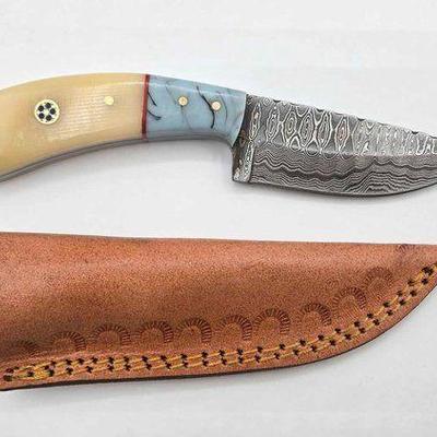 #1808 • NEW!!! Wild Turkey Demascus Blade Knife W/ Sheath
