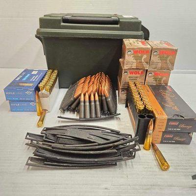 #1402 • NEW!!! (284) Rounds of 7.62 x 39mm Ammo, Stripper Clips & Metal Ammo Box
