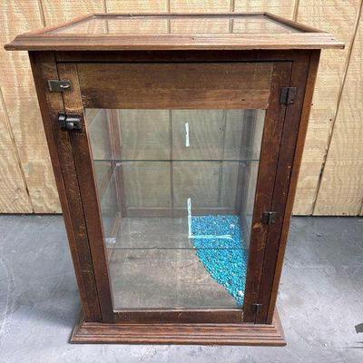 #6000 • Antique Oak Tabletop Glass Display Cabinet
