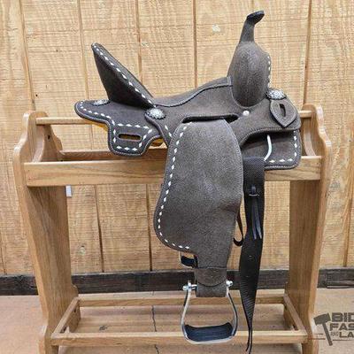 Sale Photo Thumbnail #152: #5002 • NEW!!! 14" Seat Double T Roughout Youth Barrel Saddle
