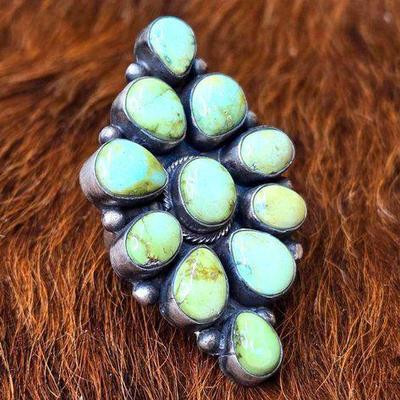 #1208 • Bobby Johnson Native American Turquoise Cluster Sterling Silver Adjustable Ring
