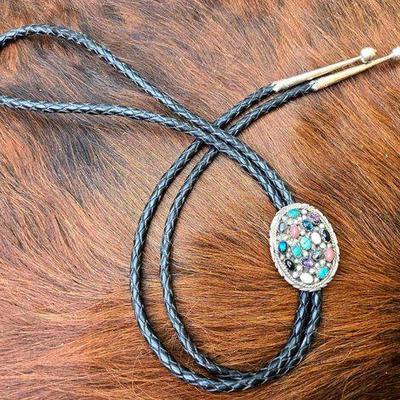 #1262 • Native American Sterling Silver Multi-Stone Bolo Tie
