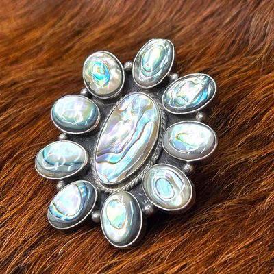 #1178 • Native American Abalone Shell Cluster Sterling Silver Ring - Artist Stamped
