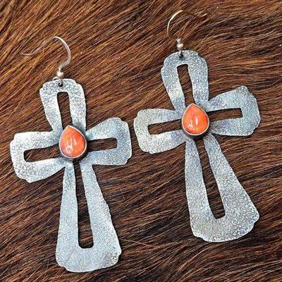 #1322 • Sterling Silver Cross Dangle Earrings
