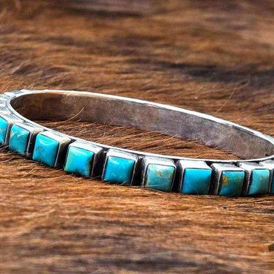 #1324 • Sterling Silver Chanel Set turquoise Bangle
