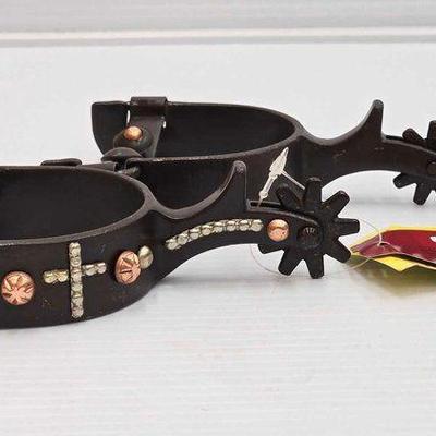 #5404 • NEW!!! Showman Brown Steel Cross & Dots Spurs
