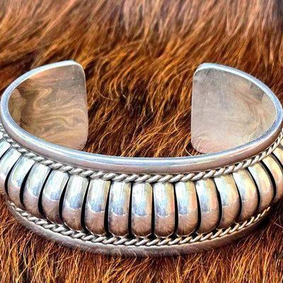 #1172 • Native American Sterling Silver Ribbed Cuff, 58.26g
