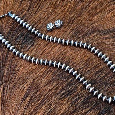 #1312 • Sterling Silver Navajo Beads with Stud Earrings
