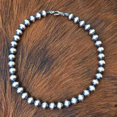 #1030 • Native American 10mm Pawn Bead Sterling Silver 16" Necklace
