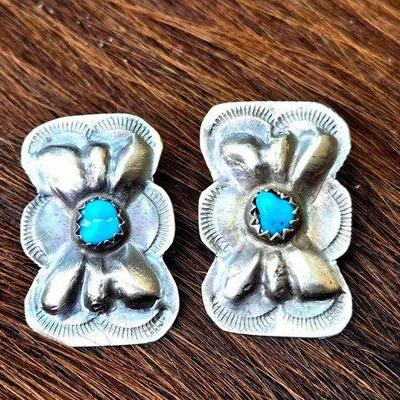#1250 • Native American Sterling Silver Turquoise Concho Earrings, 2.28g
