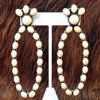 #1160 • Native American Pink Conch Sterling Silver Statement Earrings
