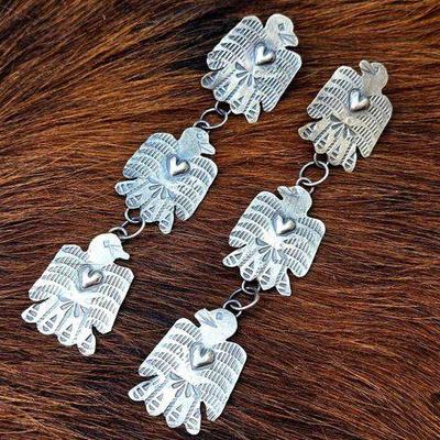#1334 • Native American Sterling Silver Thunderbird Dangle Earrings
