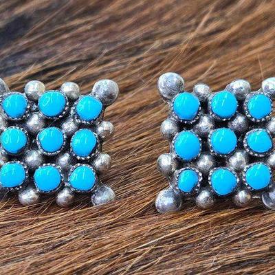 #1370 • Native American Turquoise Sterling Silver Stud Earrings
