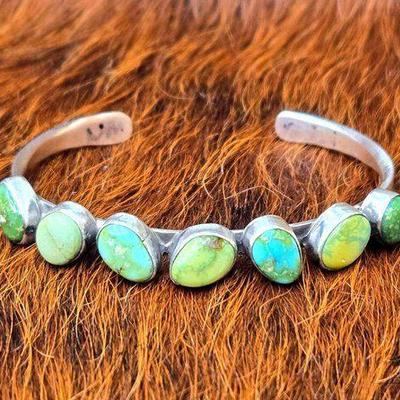 #1174 • Verley Betone Native American Sterling Silver 7 Stone Turquoise Cuff
