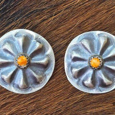 #1368 • Native American Spiny Oyster Sterling Silver Earrings
