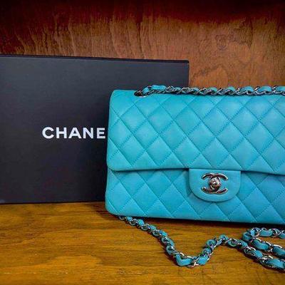 #100 • AUTHENTICATED!!! Chanel Turquoise Lambskin Quilted Double Flap Bag
