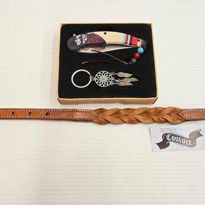 #5398 • NEW!!! Showman Braided Leather Dog Collar & Pocket Knife
