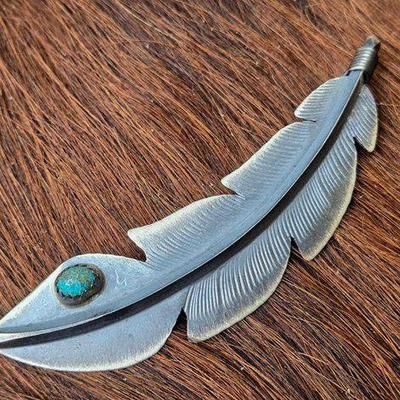 Sale Photo Thumbnail #67: #1242 • Native American Sterling Silver Feather Pendant, 6.18g
