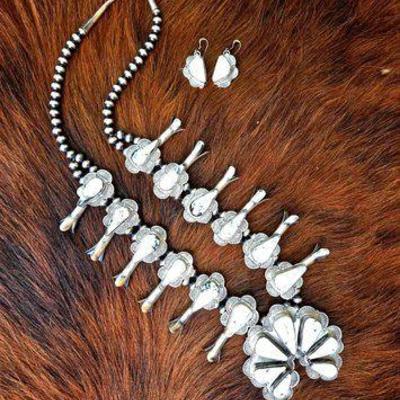 #1004 • Exquisite Native American Handcrafted White Buffalo Squash Blossom - Artist Stamped
