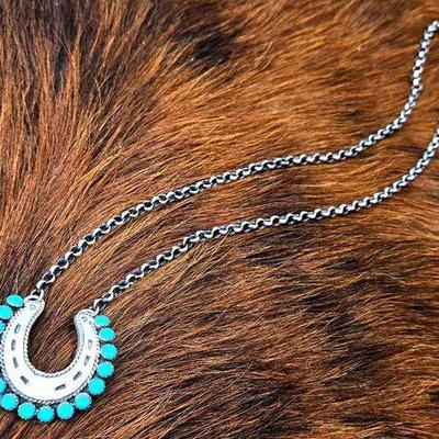 #1316 • Sterling Silver Turquoise Horseshoe Necklace
