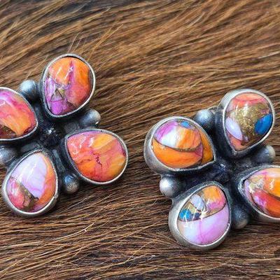 #1358 • Native American Pink Dream Mojave Sterling Silver Earrings
