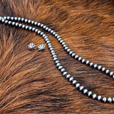 #1340 • Sterling Silver Pawn Beads with Stud Earrings
