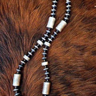 #1022 • Native American Handmade Sterling Silver Navajo Bead Necklace
