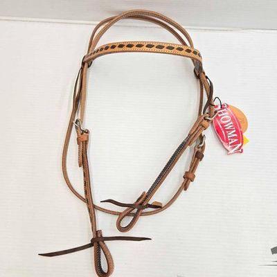 #5210 • NEW!!! Showman Harness Leather Browband Headstall with Dark Brown Buckstitch Trim
