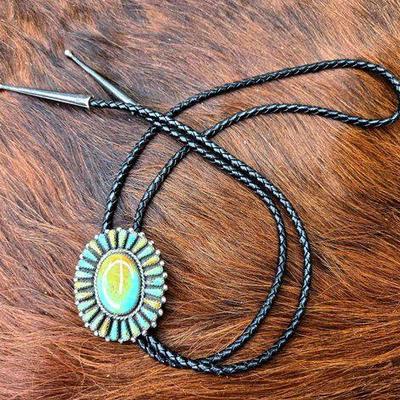 #1264 • Native American Sterling Silver Turquoise Bolo Tie

