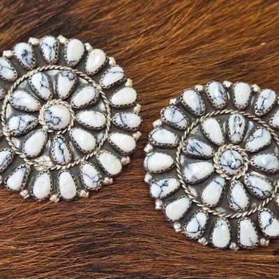 #1356 • Native American White Buffalo Turquoise Earrings
