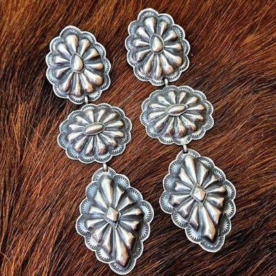 #1344 • Sterling Silver Concho Style Dangle Earrings
