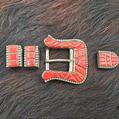 #1596 • Old Pawn Handmade 4 Piece Ranger Buckle Set, 71.80g
