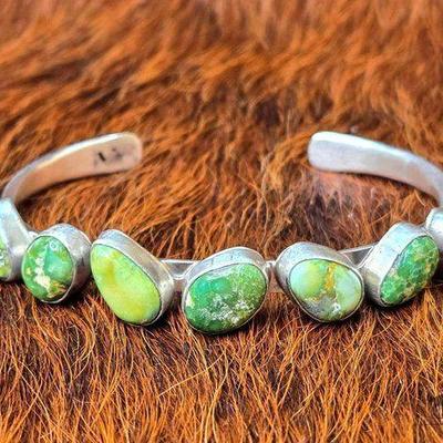 #1192 • Verley Betone Native American Sterling Silver 7 Stone Cuff - Artist Stamped
