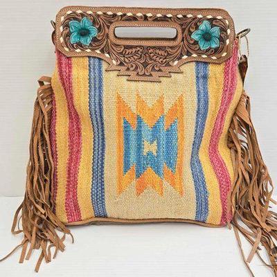 #5308 • NEW!!! Klassy Cowgirl Tooled Handle & Saddle Blanket Handbag
