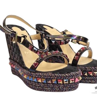 #2000 • AUTHENTIC!!! Christian Louboutin Cataclou Multi-Color Wedge Sandals
