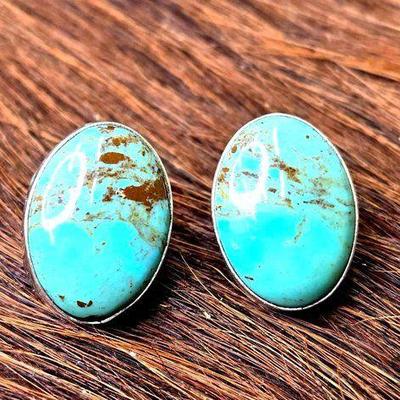 #1252 • Native American Sterling Silver Turquoise Stud Earrings, 3.32g
