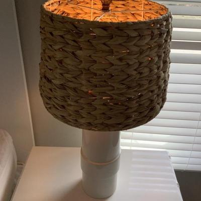 $40 each -2 woven shade lamps 27"H 12"dia  