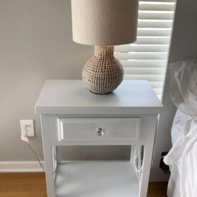 SOLD both $65 each-2 white, one drawer & shelf nightstands 29"H 23"L 13"depth