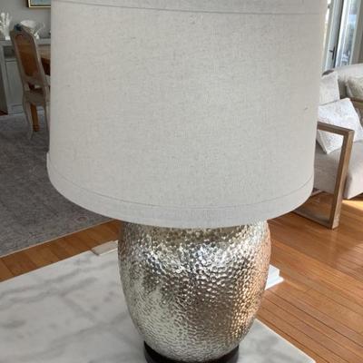 SOLD-$35 each- two light metal lamps 26"H 14"diameter